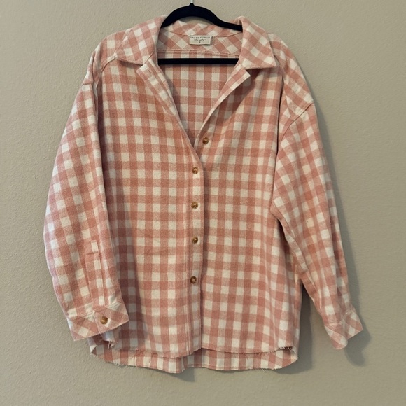 Dress Forum Tops - VICI Dress Forum Light Pink Plaid Button-Up Shirt
